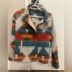 Boho Style Vintage Jacket Women Splicing Loose Jacket Denim Print Aztec Jacket